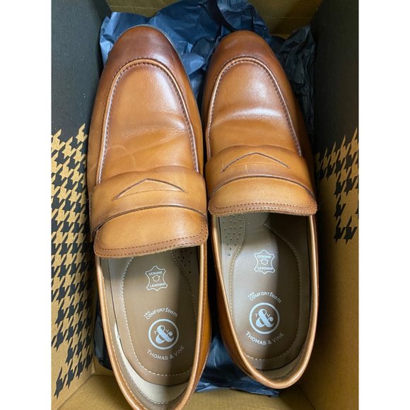 Thomas & Vine Men's Bishop Leather Memory Foam Loafers Cognac 10.5M Pre-Owned - Picture 2 of 6